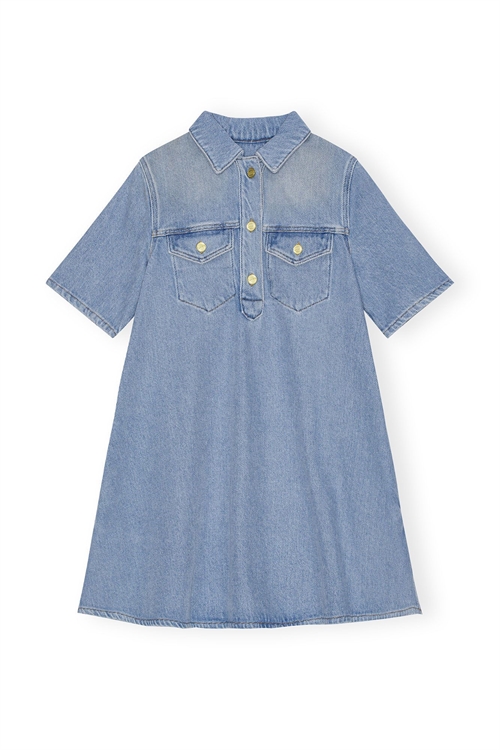 GANNI HEAVY DENIM MINI DRESS TINT WASH